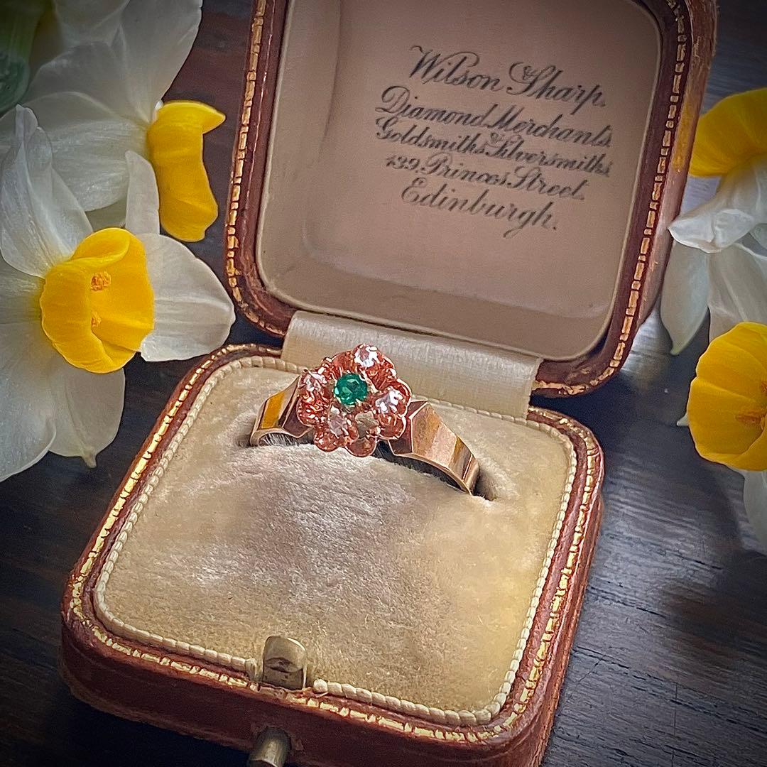 k9 アンティーク フランス　エメラルド＆ダイヤモンド　リング