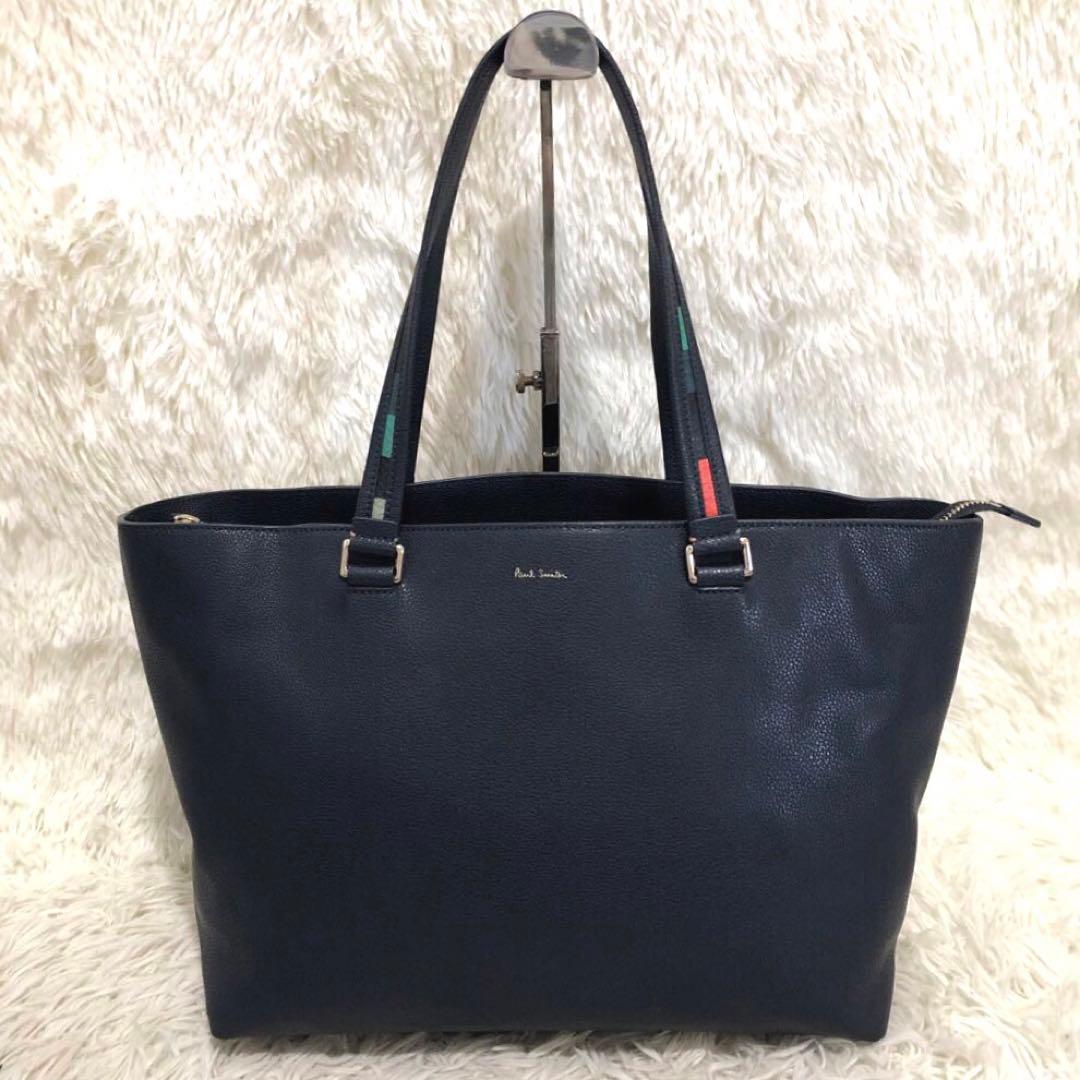 未使用級✨✨ポールスミス レザー　マルチストライプ　トートバッグ ネイビー