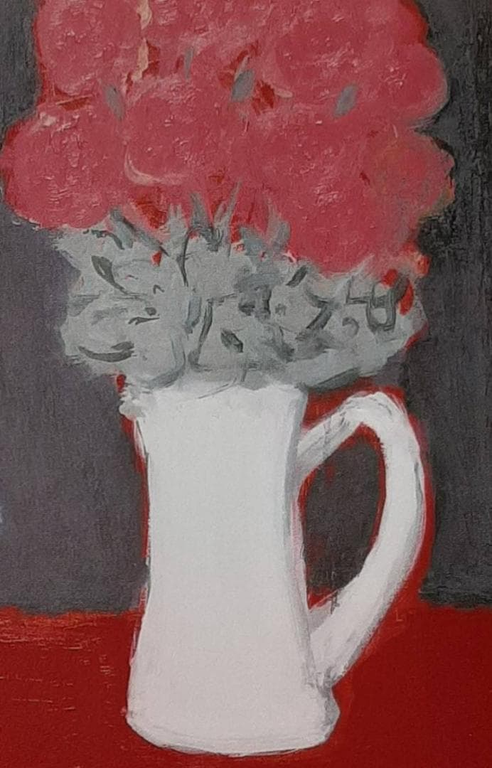 柴田謙治郎、「赤いテーブルの静物」、希少画集の額装画、四季、風景