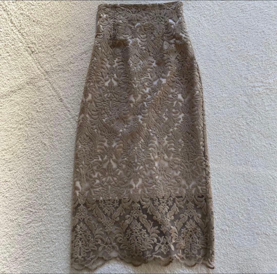 【2025年モデル】anuans エンブロイダリーレーススカート　ベージュ