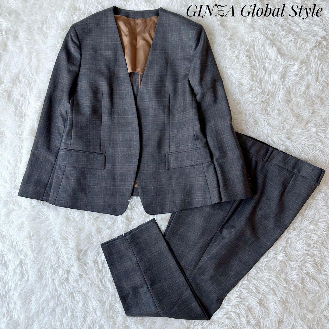 GINZA Global Styleセットアップスーツ グレンチェックノーカラー