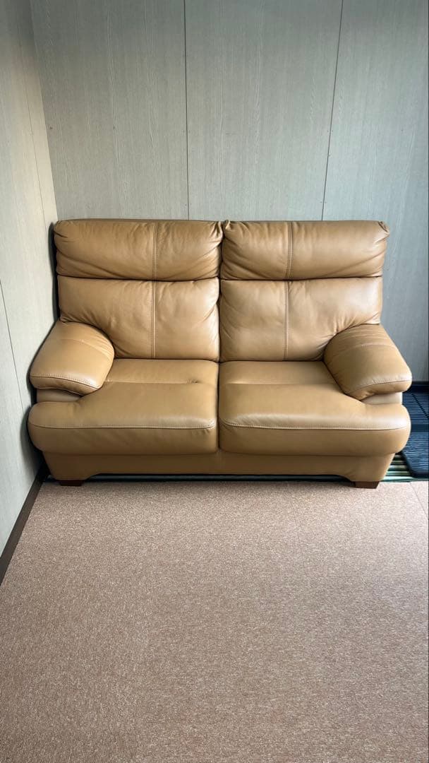 レザー 2人掛けソファ 本革使用　オレンジ系 レトロなデザイン レザーソファ 2人掛け オレンジの詳細 | カヴァース