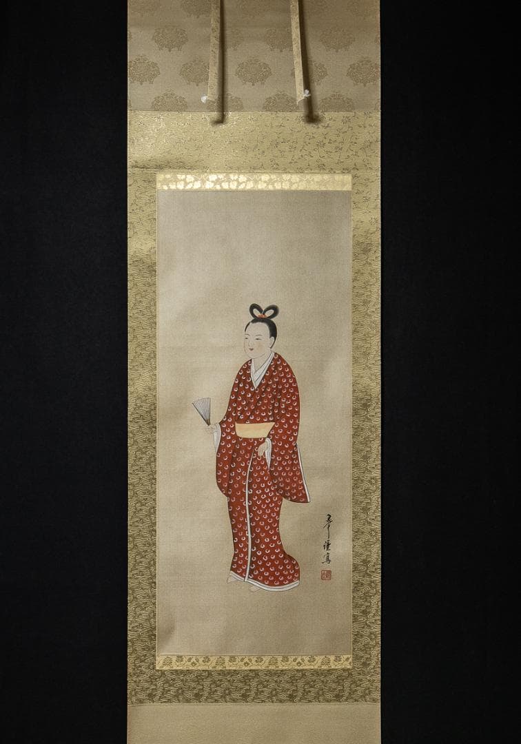 掛軸-920　中村逸夫　鹿子御影　共箱　蓮如上人像　浄土真宗　幅広