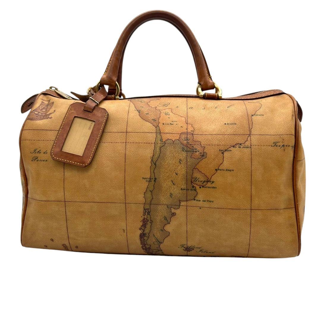 プリマクラッセ ボストンバッグ s72 茶 地図柄 レザー ベージュ