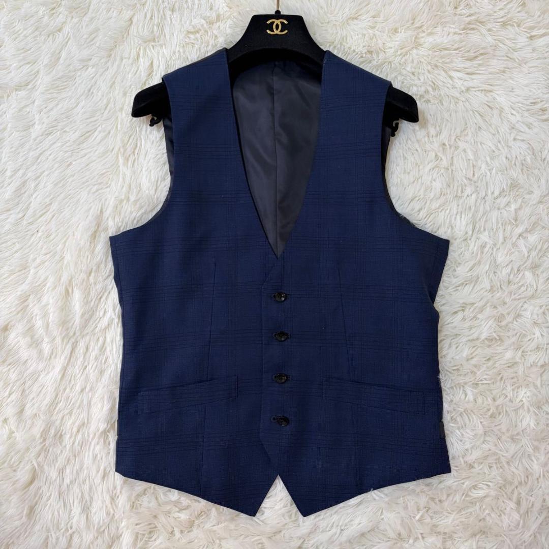 美品】スーツセレクト 3ピースセットアップ ネイビー チェック スーツ