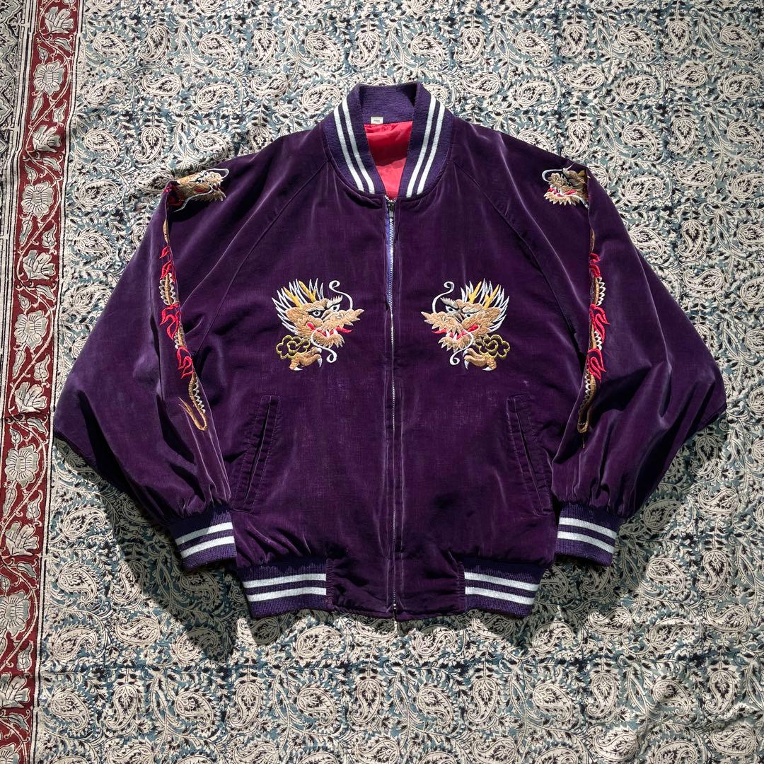 80's 別珍 ベロア 肉厚コットン スカジャン 龍 ビンテージ 40s 50s