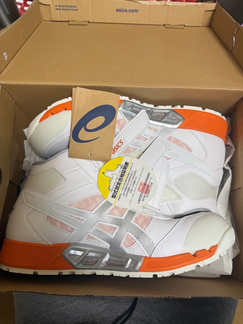 asics ホワイトオレンジ ハイカット安全靴