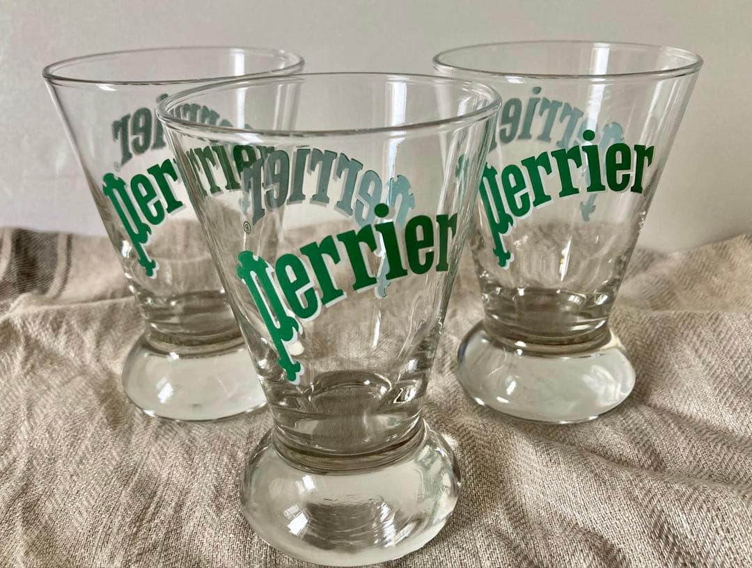 フランスアンティークPerrier ペリエ グラス　3セット　ヴィンテージ FRANCE vintage PERRIER Glass フランスヴィンテージ ペリエ グラス