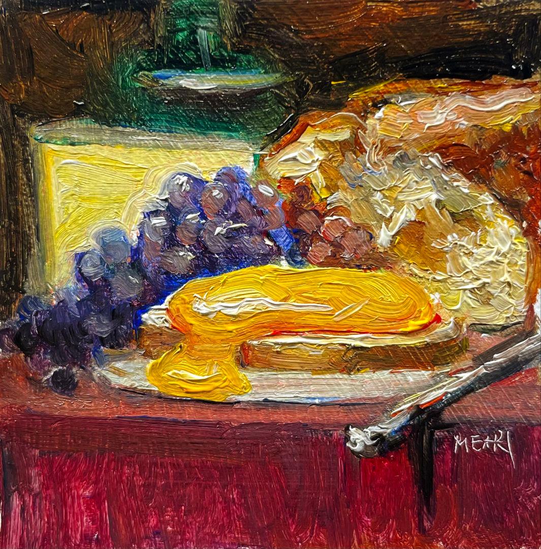 とろけるチーズ】静物画 油絵 ミニ絵画 油彩画 原画 手描き オリジナル