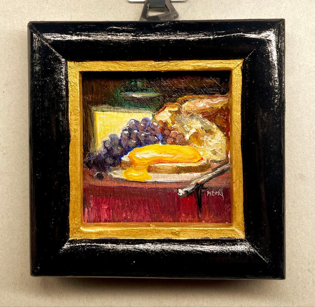 とろけるチーズ】静物画 油絵 ミニ絵画 油彩画 原画 手描き オリジナル