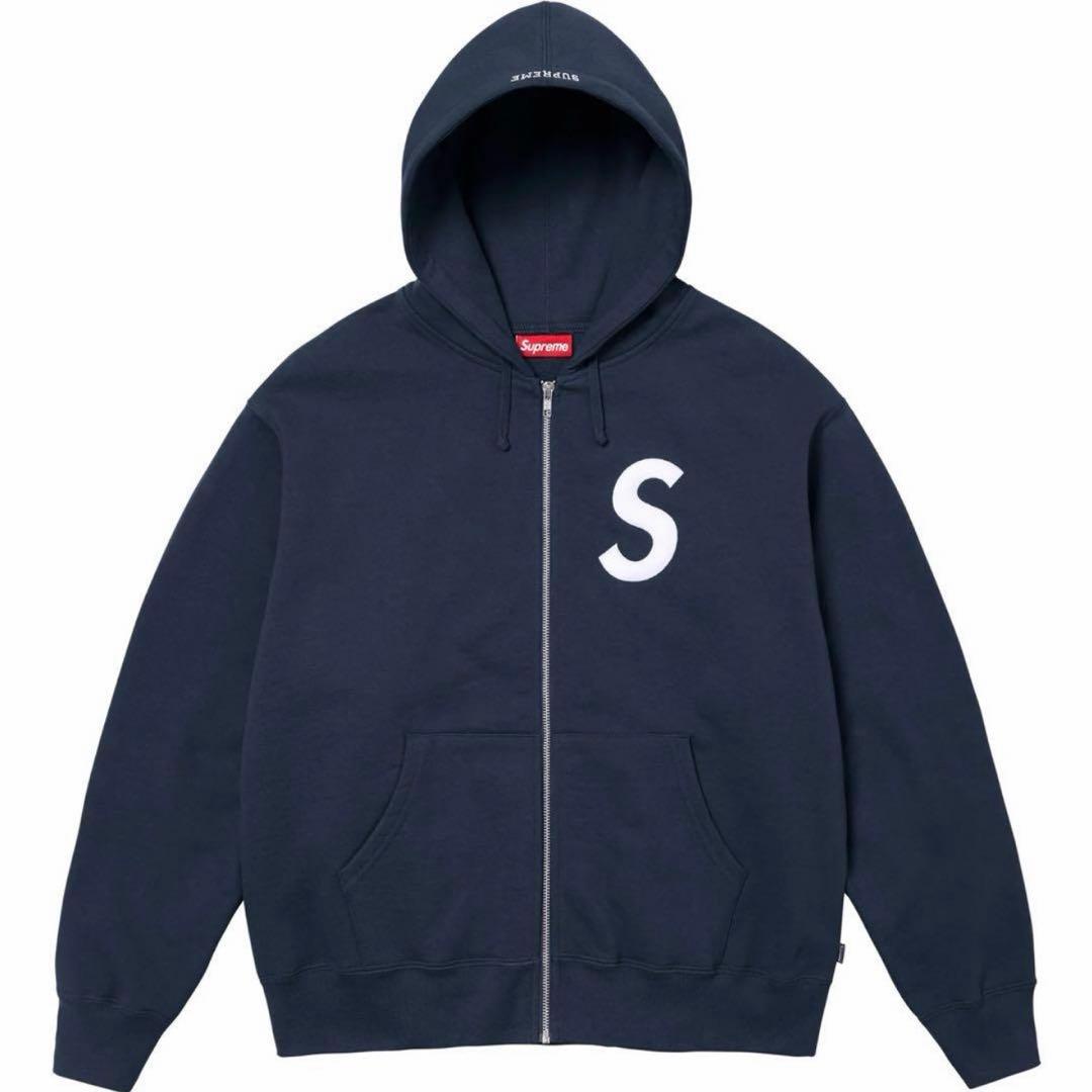 ネイビー　S Logo Zip Up Hooded Sweatshirt