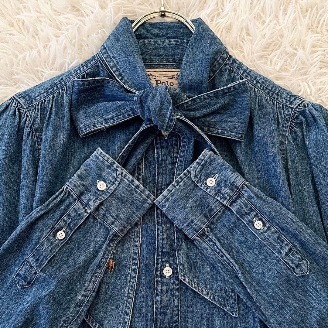 極美品✨希少 ポロラルフローレン ボウタイデニムブラウス シャツ