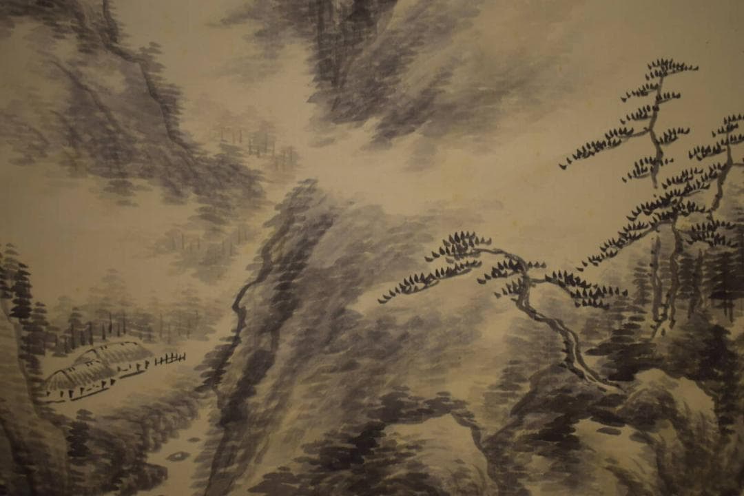 真作/田能村直外/麦友/山水村画賛/桐共箱付/布袋屋