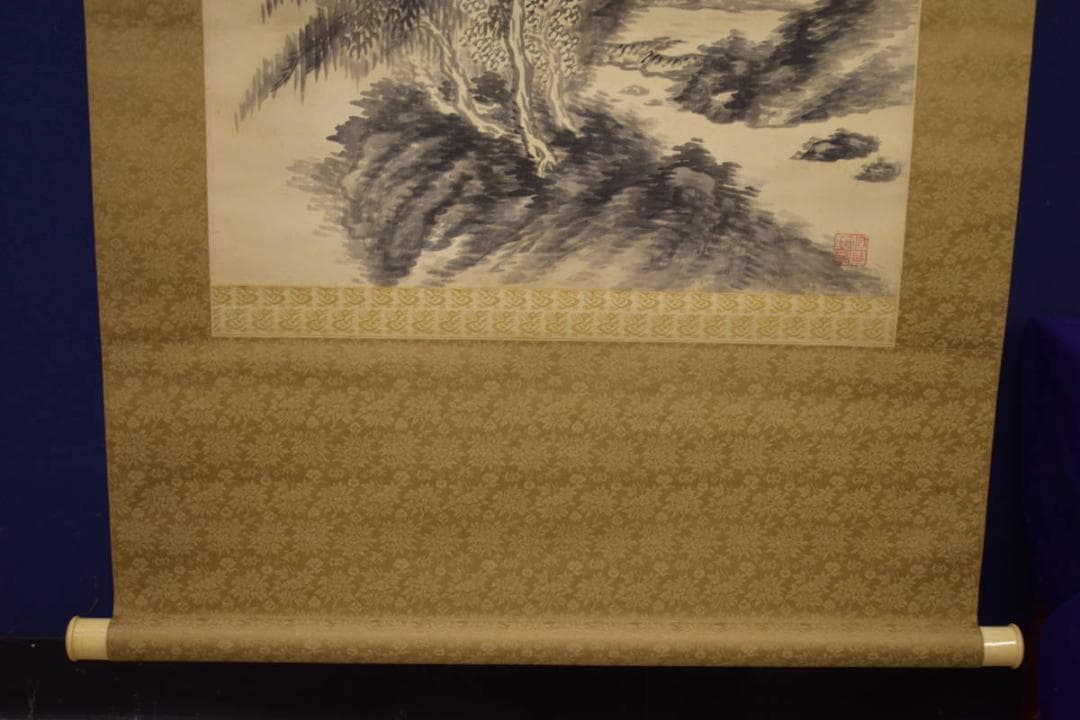 真作/田能村直外/麦友/山水村画賛/桐共箱付/布袋屋