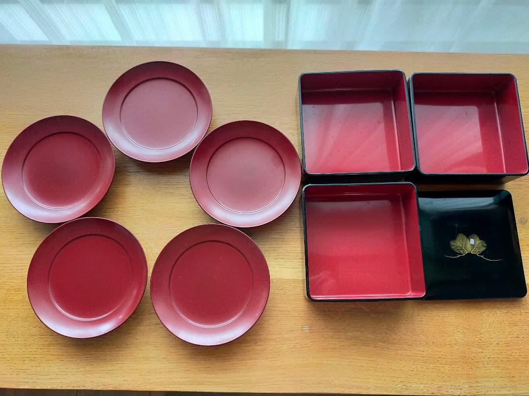 越前塗】 未広松 三段重（姫重）＆ 古代朱 椿皿 五客揃 漆器 - メルカリ