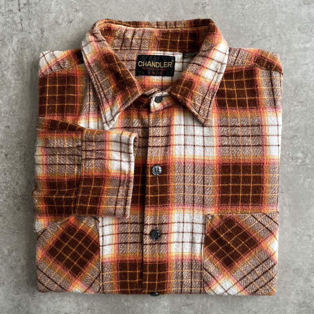 ド渋 神配色 70s CHANDLER オンブレ プリント ネルシャツ XL