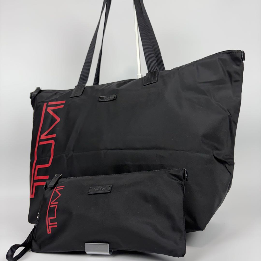TUMI ジャストインケース トートバッグ ロゴ 肩掛け A4可 ポーチ付 黒