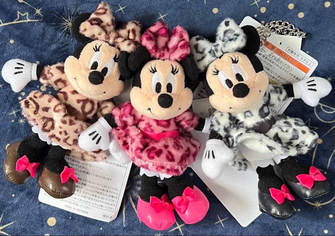ディズニーリゾート ミニー ぬいぐるみチャーム 3点セット ヒョウ柄 ディズニー ヒョウ柄 ミニー ぬいぐるみチャーム【ピンク】レオパード