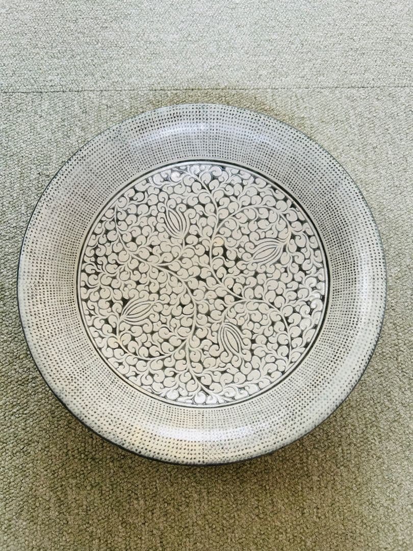 未使用品　三島菓子器　工芸品　茶道 茶道具 菓子器 菓子鉢 割山椒又は絵唐津 四方 岡本作礼作 茶道