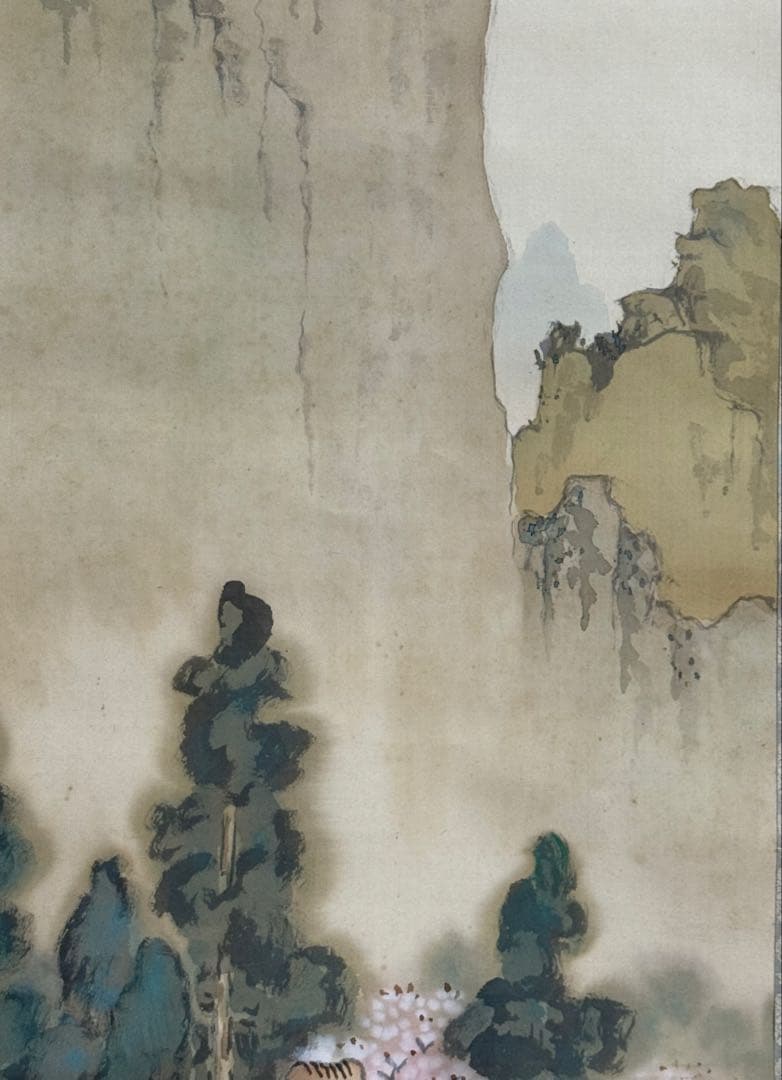 尾竹越堂筆 絹本肉筆 春景山水 共箱 掛軸 送料込み250622 - メルカリ