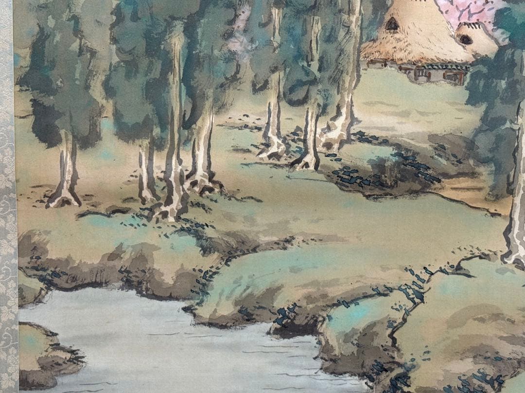 尾竹越堂筆 絹本肉筆 春景山水 共箱 掛軸 送料込み250622 - メルカリ