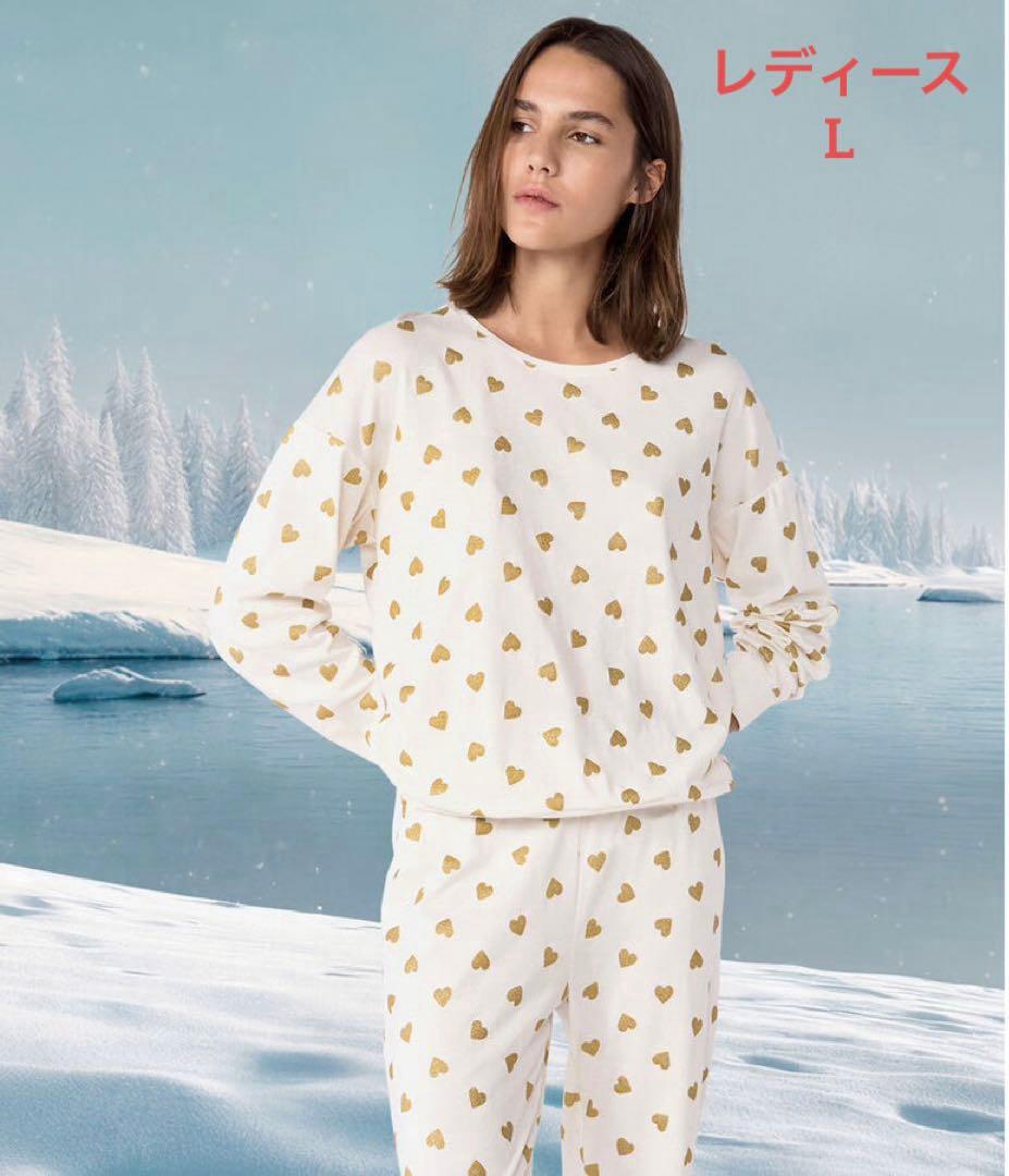 新品 未使用 プチバトー レディース L 長袖 パジャマ ハート ラメ 新作