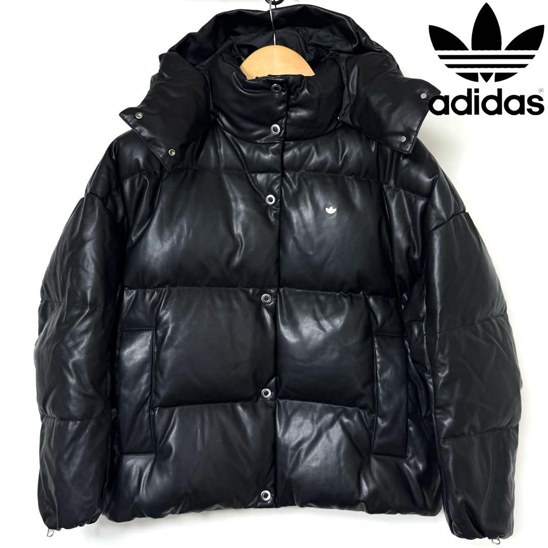 adidas フェイクレザー ダウンジャケット　ブラック　M