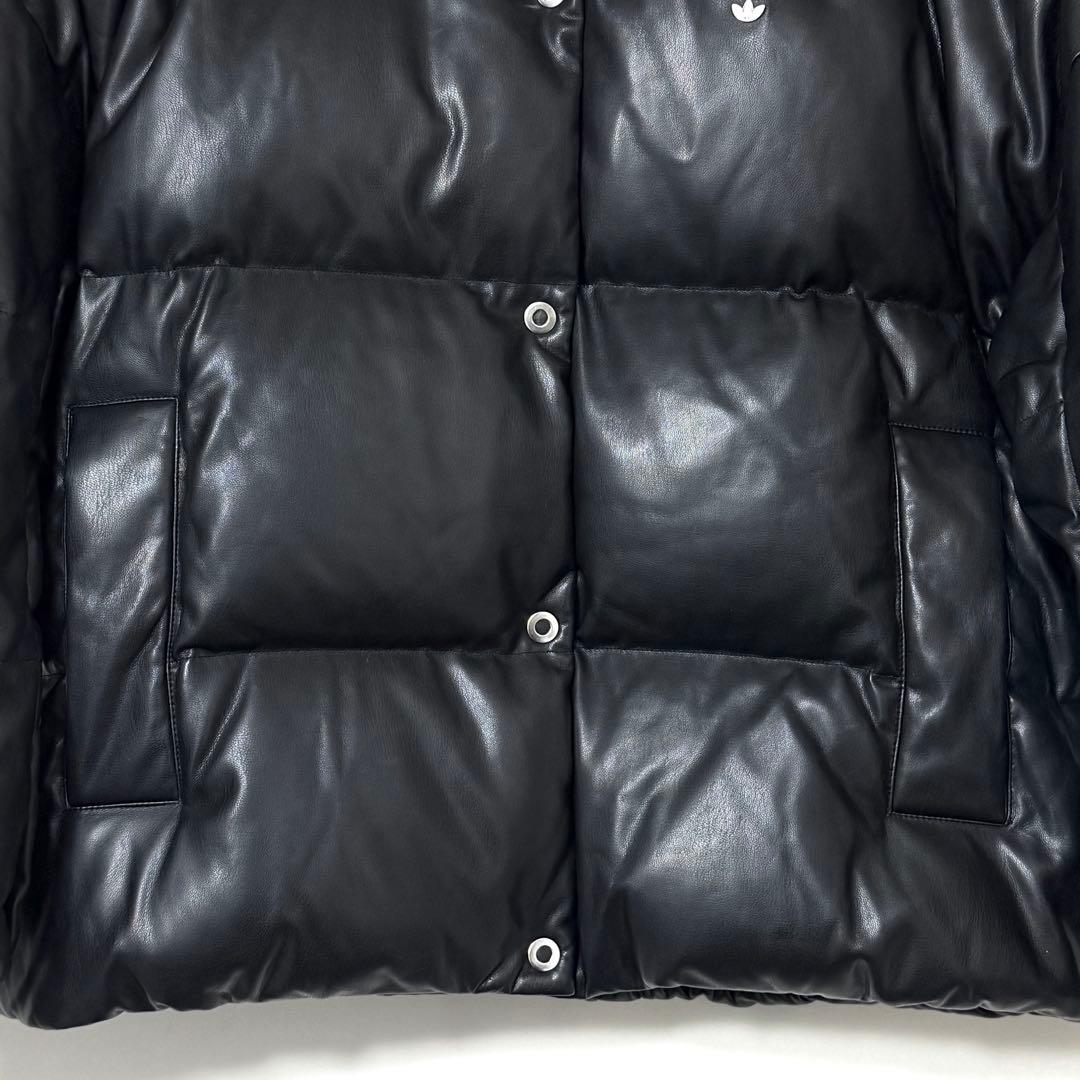 adidas フェイクレザー ダウンジャケット ブラック M - メルカリ