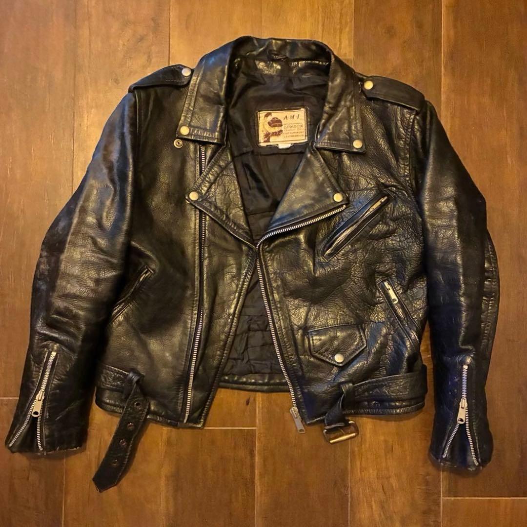 80s vintage A.M.I LONDON ダブルライダースジャケット