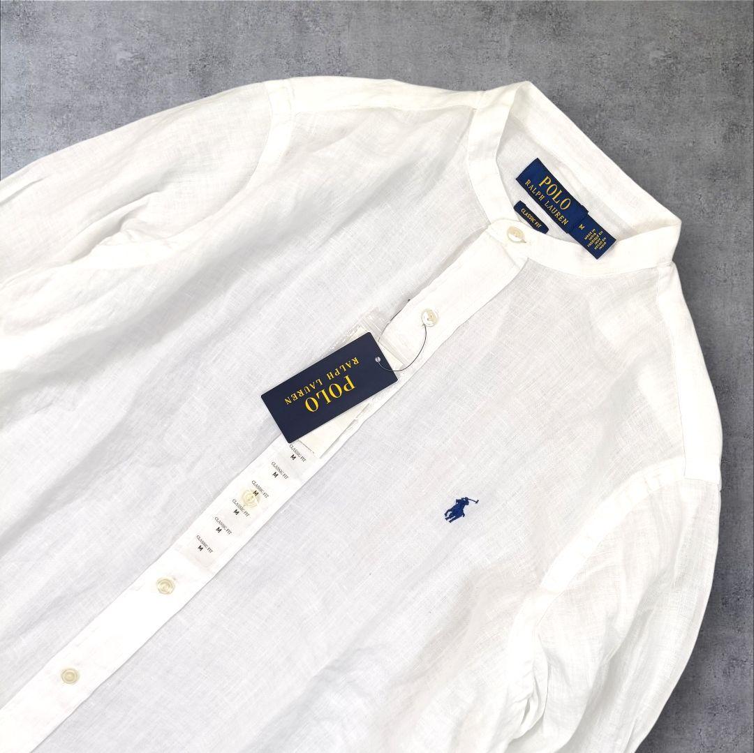 新品 ポロラルフローレン 現行 リネン100 刺繍ロゴ 長袖シャツ バンド