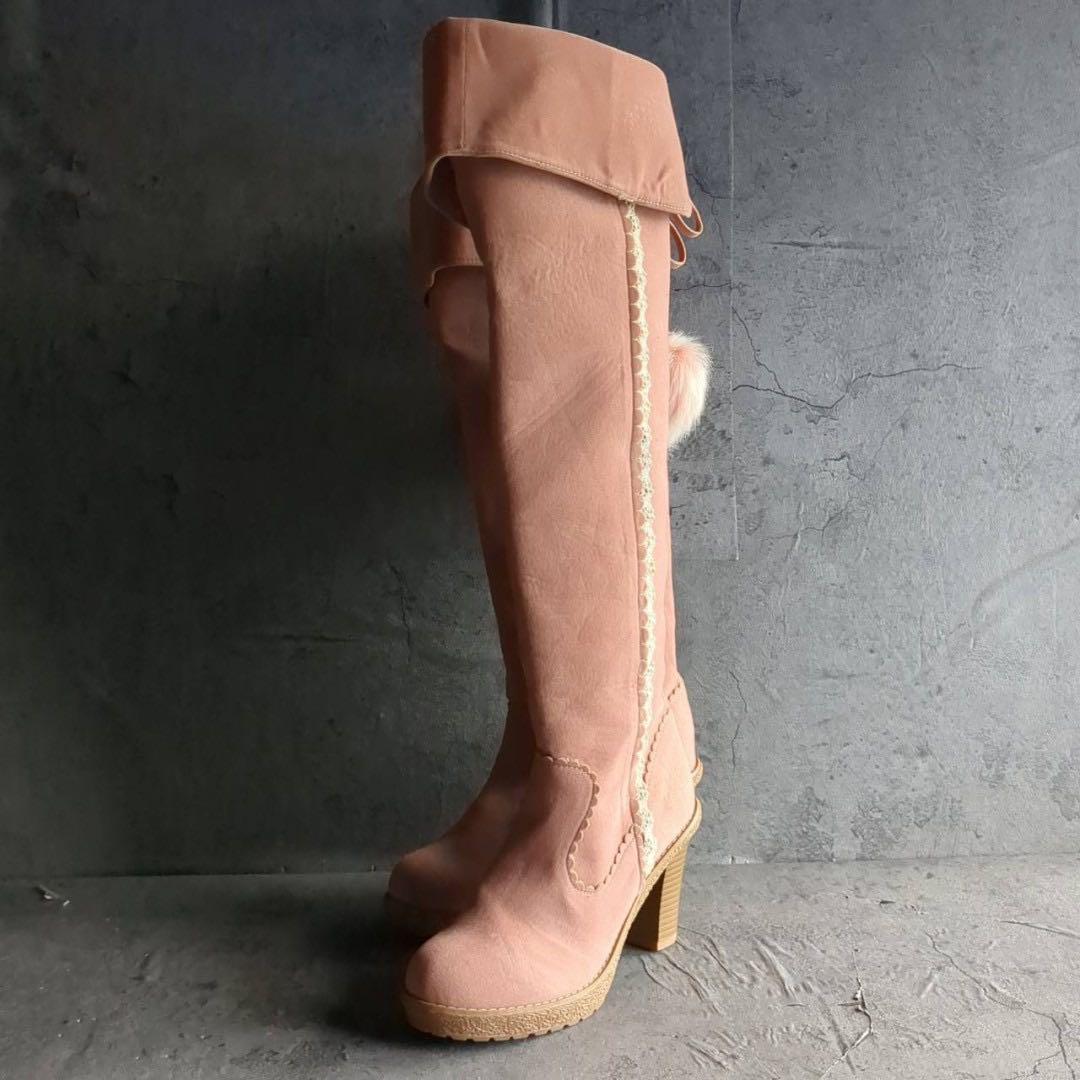 LIZLISA】 リズリサ (M) リボン ピンク ロングブーツ - メルカリ