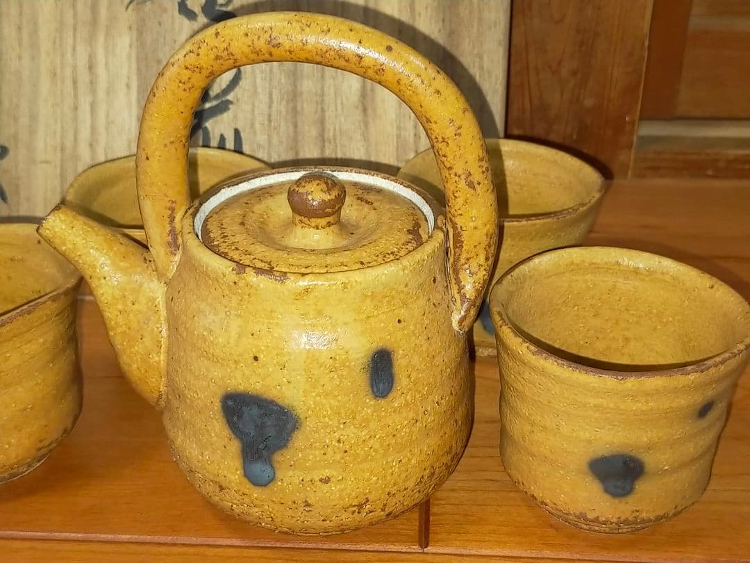 ♥値下げ！　加藤正也　黄瀬戸　急須　湯飲み　茶器揃え　共箱付き　湯呑み　骨董