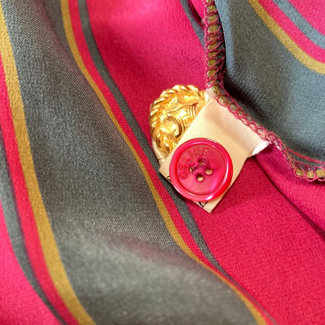 希少✨シルク100%セリーヌ トリンオンフ金ボタン ボウタイストライプ柄