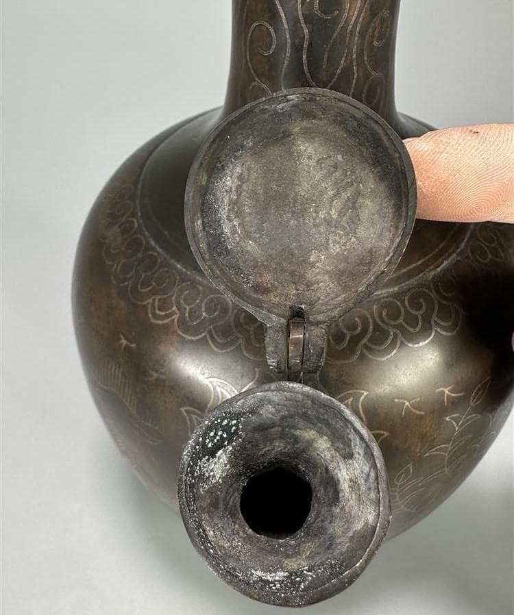 ◇『高麗金銅銀象嵌蒲柳水鳥紋浄瓶』 水瓶◇検）新羅仏 百済仏 高麗仏