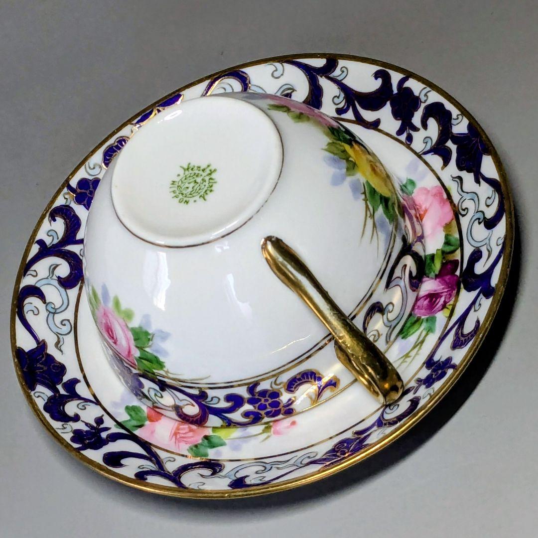 オールドノリタケ銘品!! 金彩藍帯薔薇図紋 キャビネットカップ＆ソーサー