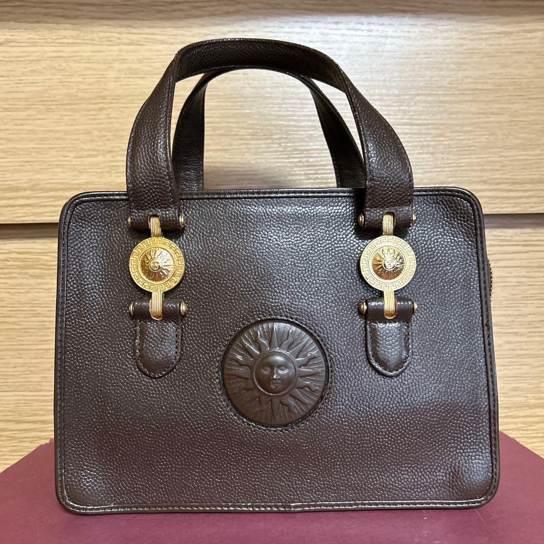 ヴェルサーチ　ハンドバッグ　ヴィンテージブラウンレザー　サンバースト