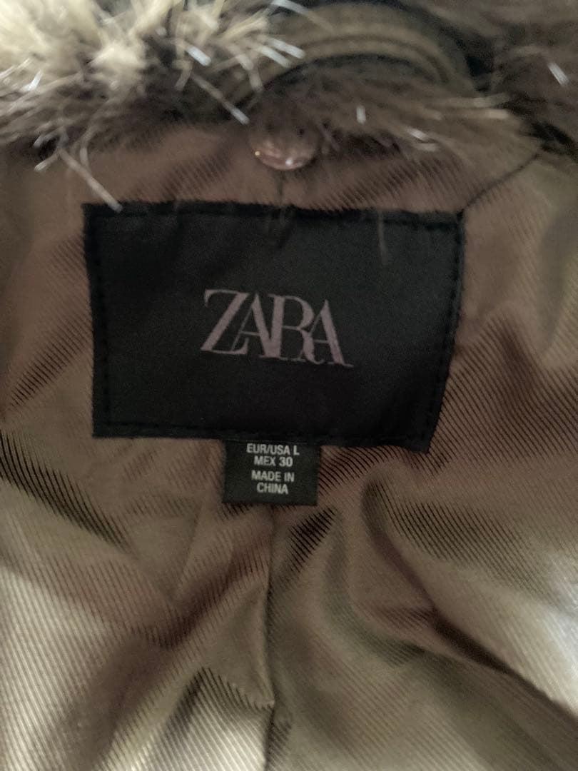 ASK 様ZARA カーキ デタッチャブルカラー スエード風JKファー取り外し