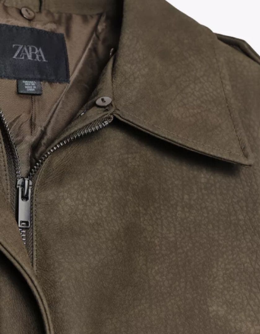 ASK 様ZARA カーキ デタッチャブルカラー スエード風JKファー取り外し