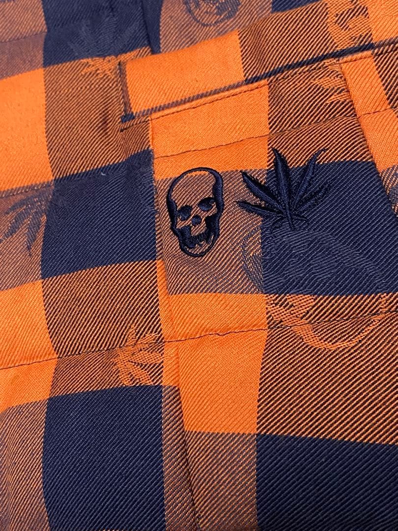 ルシアンぺラフィネ レディースダウンジャケット オレンジブロックチェック XS