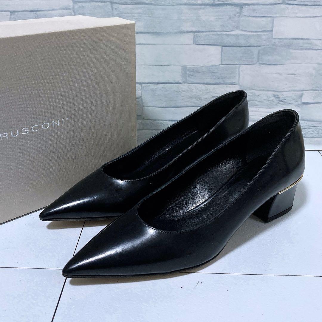 極美品 ファビオルスコーニ レザーパンプス 本革 ポインテッドトゥ 黒 38