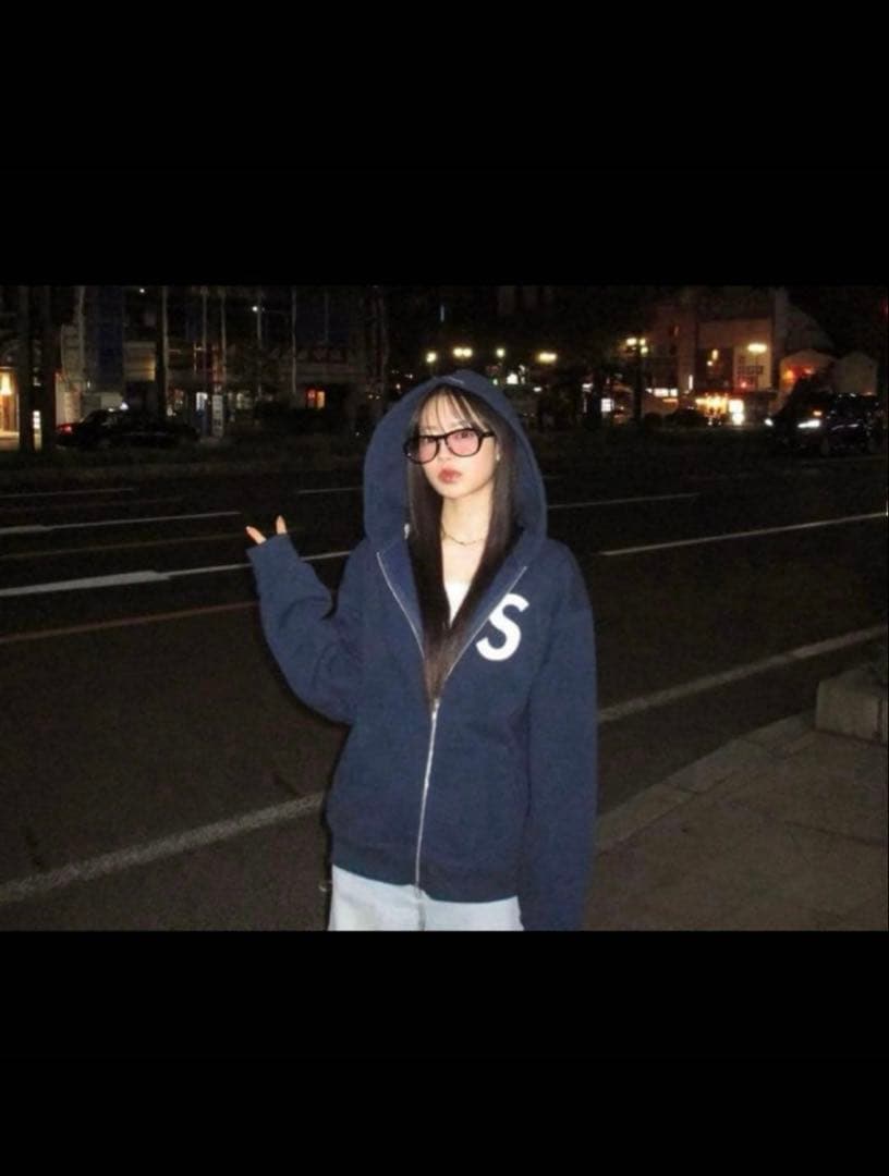 Supreme Sロゴ ジップパーカー ネイビー