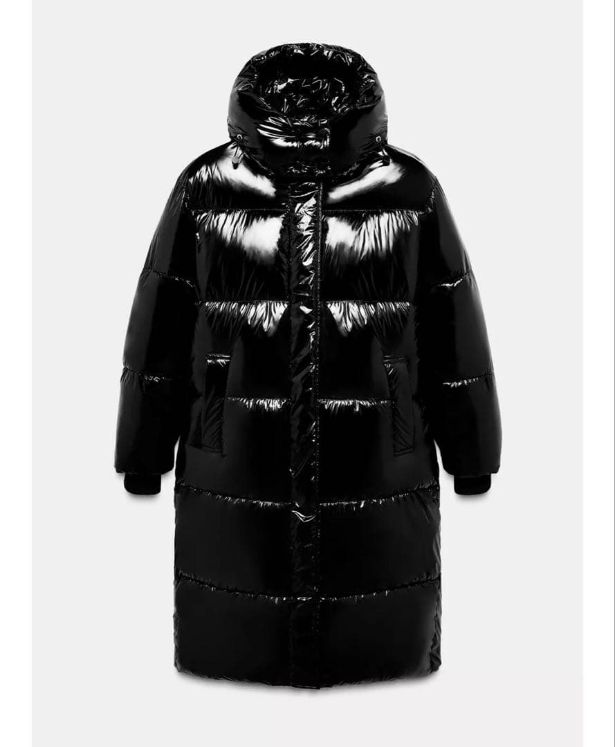 タグ付き新品★ZARAのシャイニーロングアノラック★Lサイズ★ブラック色 ○ZARA○ザラ○M○シャイニーロングアノラック○ロングダウンタイプ