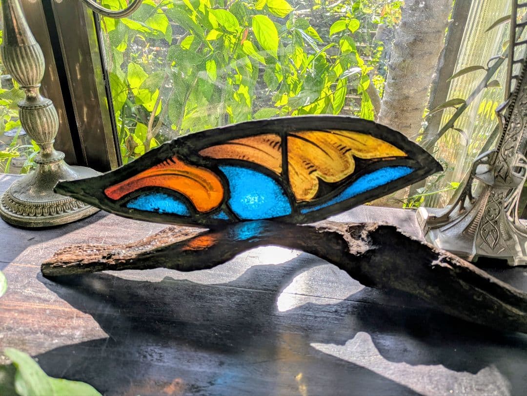 芸術品！天使 の羽 イタリア アンティークステンドグラス 流木アート クリスマス 白衣の天使：ステンドグラス風の窓飾り - Etsy 日本