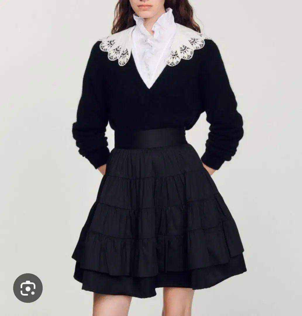 sandro サンドロ アルパカ シャギー ニット レースカラー ブラック