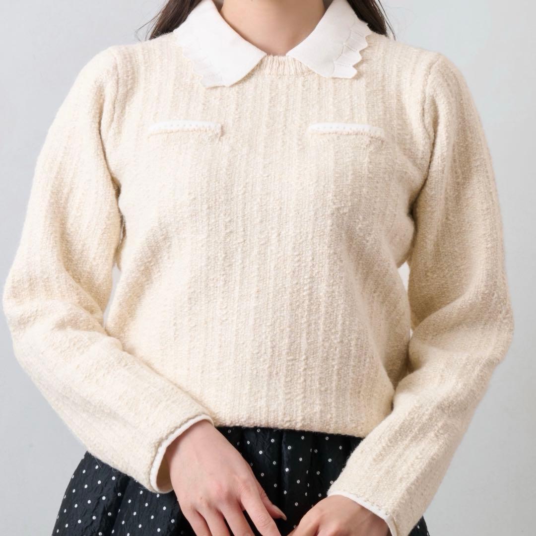 Petal-Edge Collar Knit Top (ivory) - メルカリ