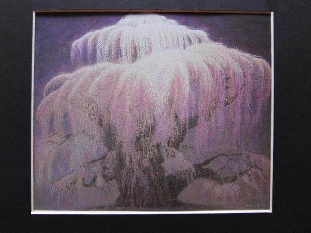 原秀樹、【滝桜】、希少な額装用画集より、美品、新品額装付、インテリア