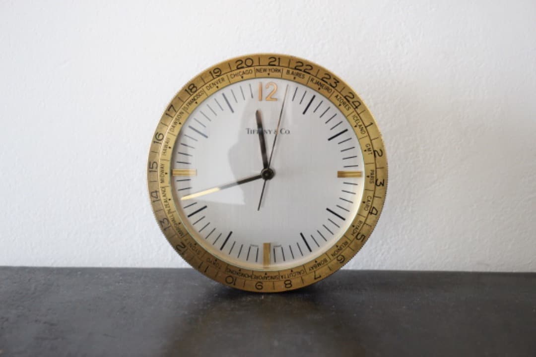スイス製　ティファニー　ワールドクロック　卓上時計　クオーツ