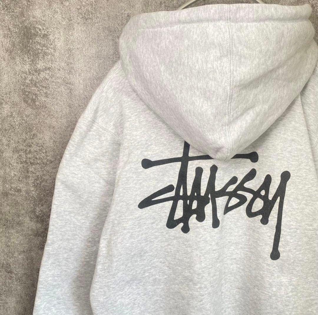 Stussy パーカー M グレー ビッグロゴ ストックロゴ ゆるだぼ