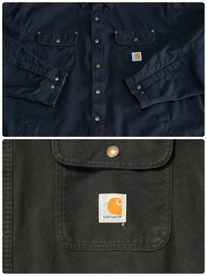 カーハート ダック地 シャツジャケット 裏地 ビッグシルエット 黒 2XL