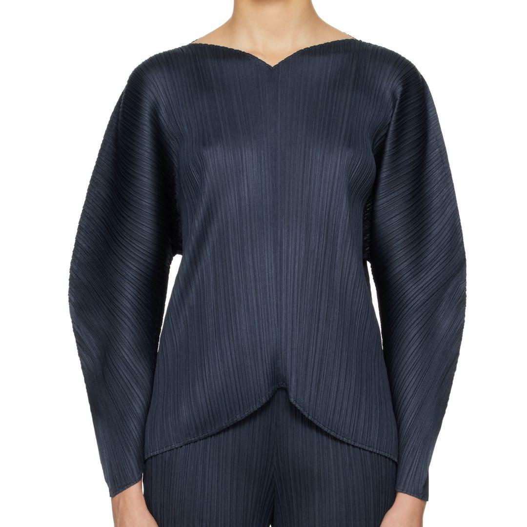 pleats please イッセイミヤケ トップス 3サイズ ネイビー ISSEY MIYAKE イッセイミヤケ PLEATS PLEASE デニム転写 ジャケット